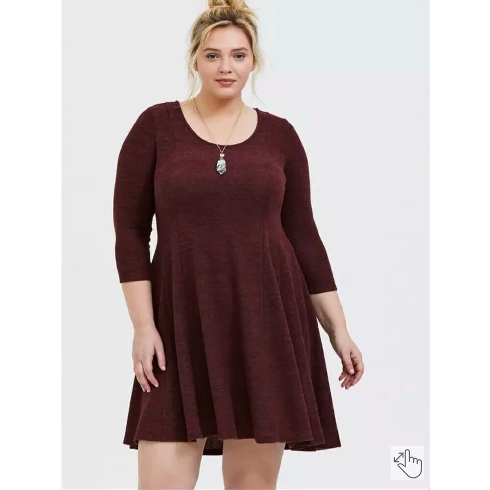 Torrid Mini Hacci Fluted Swing Dress Red 3/4 Sleeves Super Soft Plush Sz 00/M/L